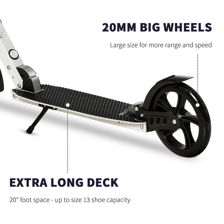 One-click Folding Kick Scooter for 14+ w/ Adjustable Handlebar, Push Scooter with Kickstand, Dual Brake System, Shock Absorber, White