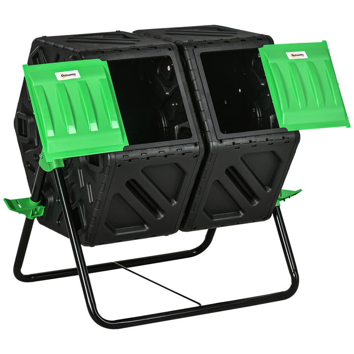 Outsunny Dual Chamber Garden Compost Bin, 130L Rotating Composter, Compost Maker with Ventilation Openings and Steel Legs