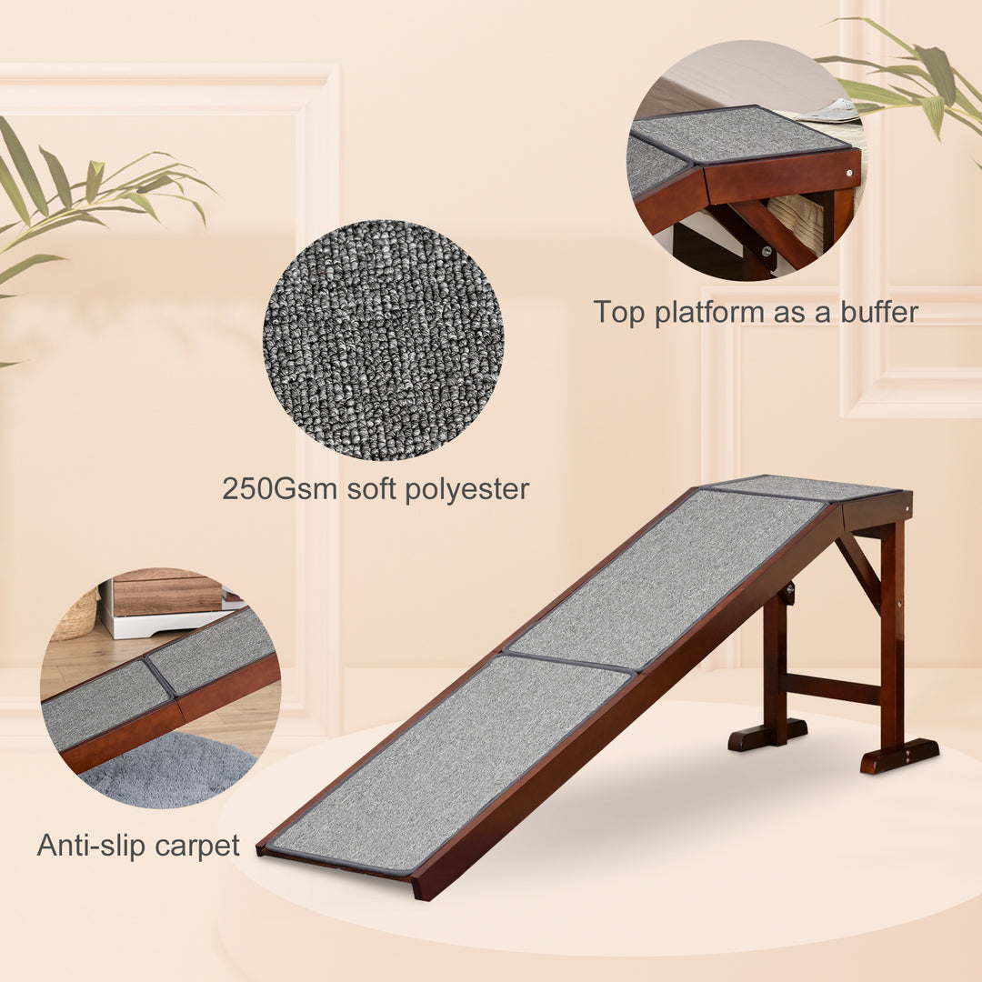 Pet Ramp for Dogs Non-slip Carpet Top Platform Pine Wood 188 x 40.5 x 63.5, Brown, Grey