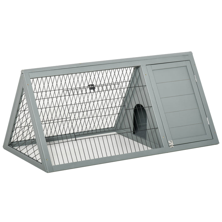 PawHut Wooden Rabbit Cage Small Animal Hutch w/ Outside Area - Grey