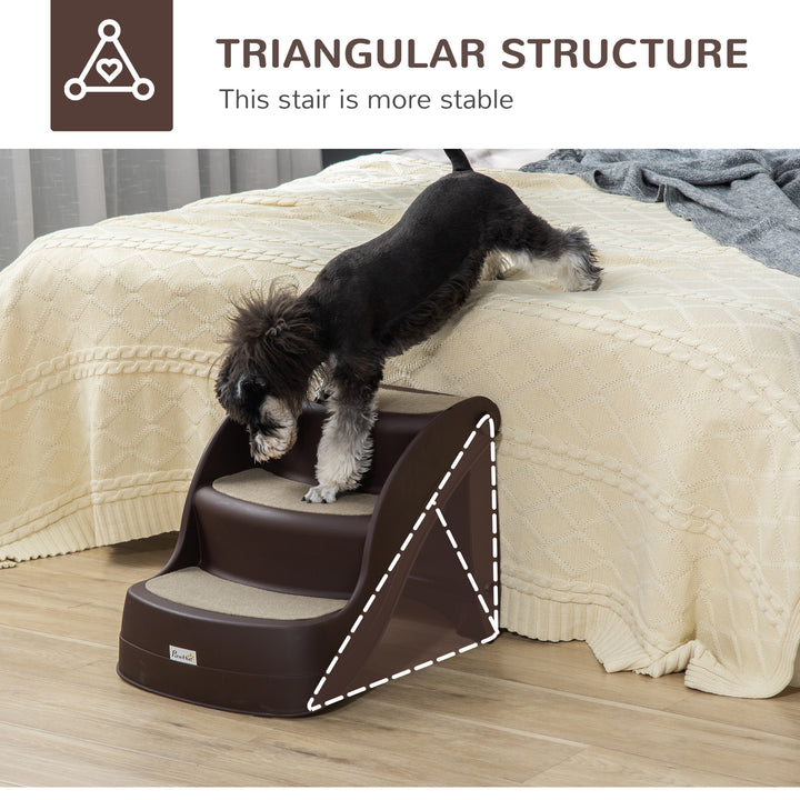 PawHut Foldable Pet Stairs Portable Dog Steps 3-Step Design with Non-slip Mats for High Beds, Sofas, 49 x 38 x 38 cm, Brown