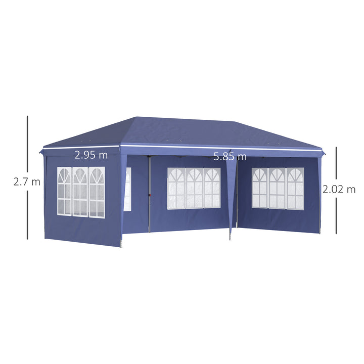 Outsunny 3 x 6m Pop Up Gazebo, Height Adjustable Marquee Party Tent with Sidewalls and Storage Bag, Blue