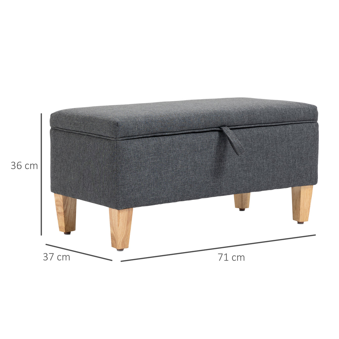HOMCOM Linen Storage Ottoman Padded Footstool with Rubberwood Legs Ideal for Bed End, Shoe Bench, Seating, Dark Grey