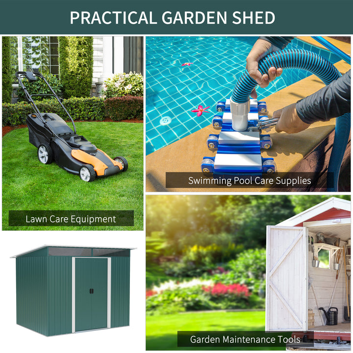 Outsunny Pent Roofed Metal Garden Shed House Hut Gardening Tool Storage w/ Ventilation 260L x 194W x 200H cm