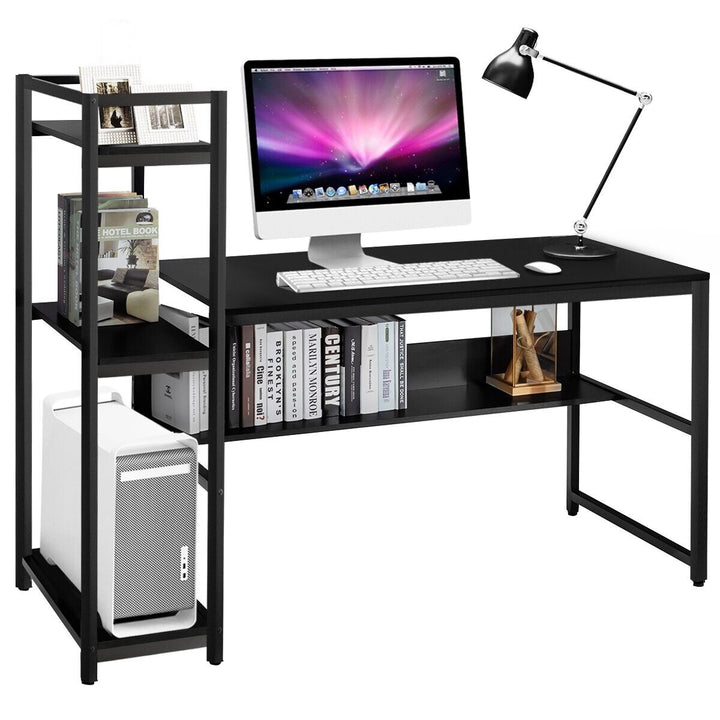 2-in-1 Workstation Computer Desk with 4 Tier Storage Shelves-Black