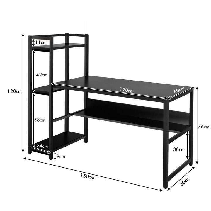 2-in-1 Workstation Computer Desk with 4 Tier Storage Shelves-Black