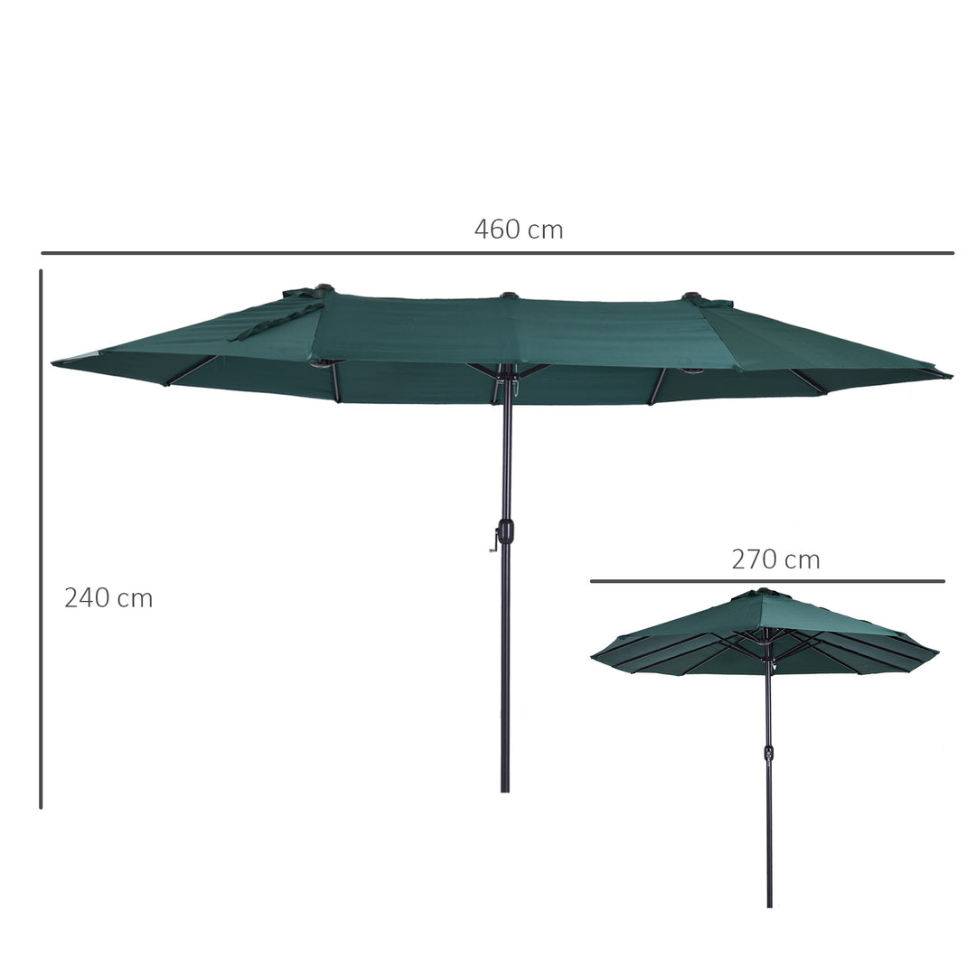 Outsunny 4.6m Garden Parasol Double-Sided Sun Umbrella Patio Market Shelter Canopy Shade Outdoor Green