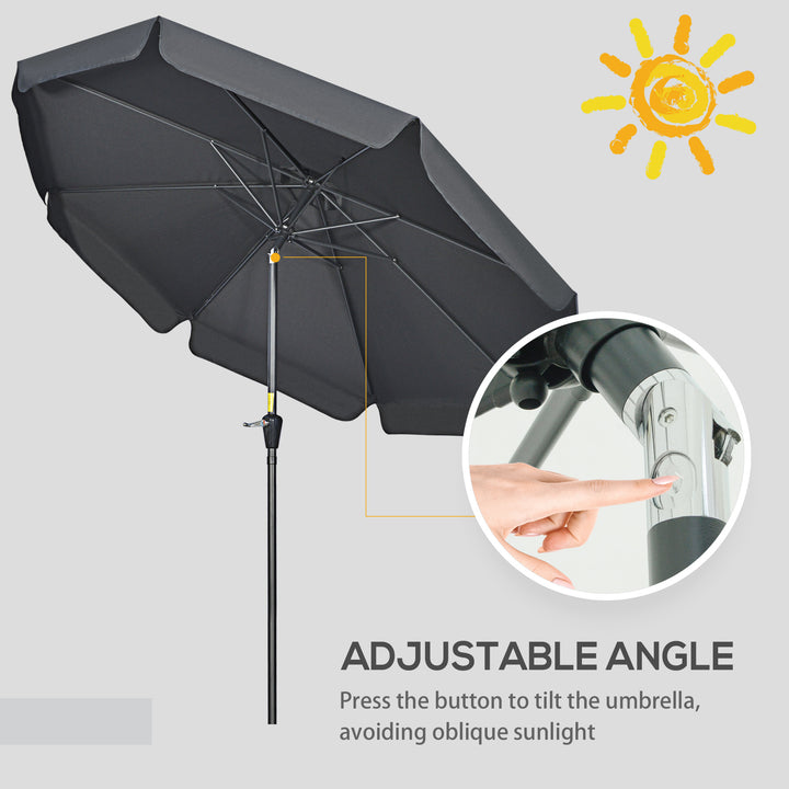 2.7m Patio Parasol Garden Umbrellas Outdoor Sun Shade Table Umbrella with Tilt, Crank, 8 Ribs, Ruffles, Black