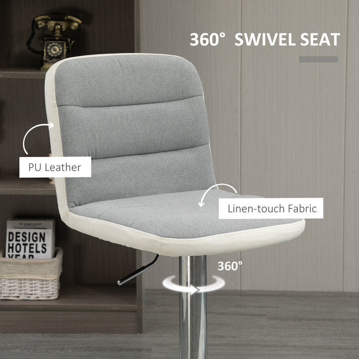 Bar stool Set of 2 Armless Adjustable Height Upholstered Bar Chair with Swivel Seat, Light Grey
