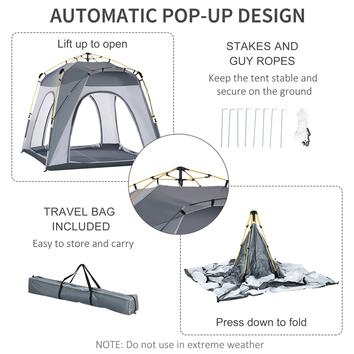 4 Person Automatic Camping Tent, Outdoor Pop Up Tent, Portable Backpacking Dome Shelter, Light Grey