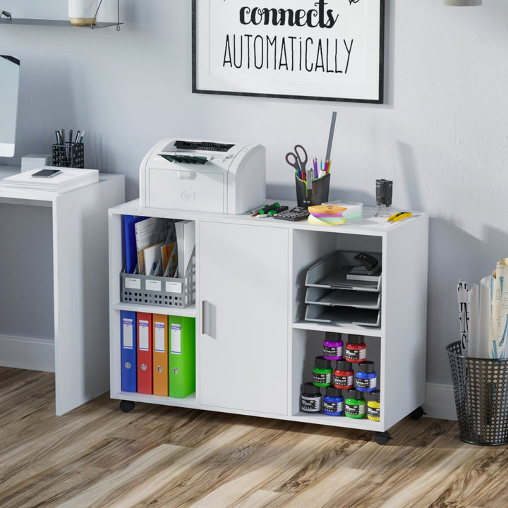 Vinsetto Printer Stand With 360 Degree Casters Multifunctional Office Cabinet Mobile File Cabinet E1 Particle Board White