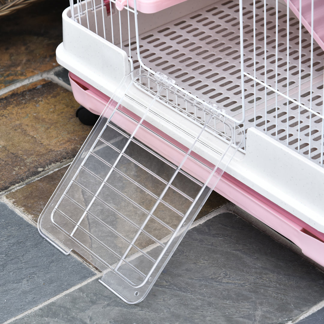 Four-Tier Small Animal Cage, for Bunnies, Ferrets, Chinchillas w/ Wheels, Tray - Pink