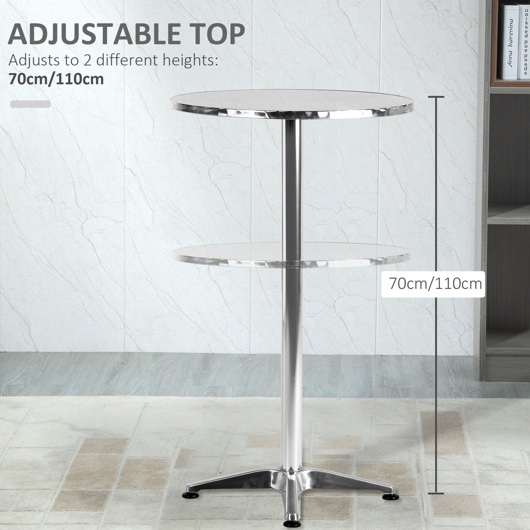 Aluminum Bistro Bar Table Round Tabletop Dining Wine Pub Stainless Steel 2 Height Settings 70cm/110cm