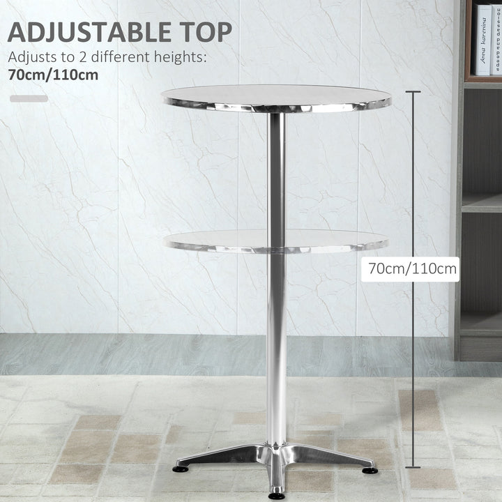 Aluminum Bistro Bar Table Round Tabletop Dining Wine Pub Stainless Steel 2 Height Settings 70cm/110cm