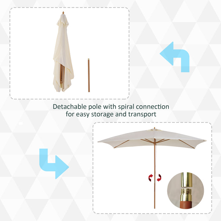 Outsunny 3x2m Wooden Patio Parasol Umbrella-Cream