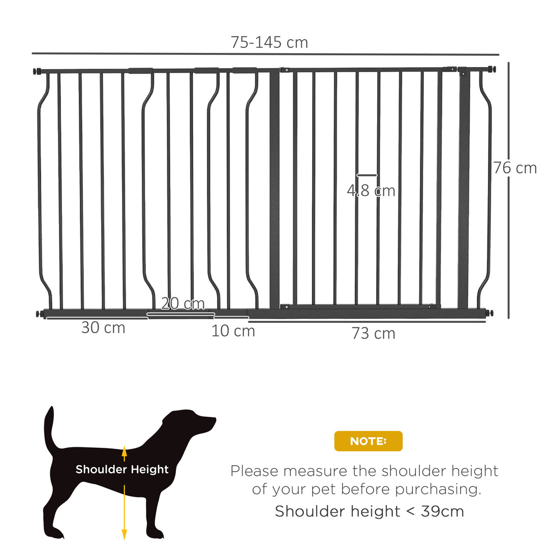 PawHut Extra Wide Dog Safety Gate, with Door Pressure, for Doorways, Hallways, Staircases - Black