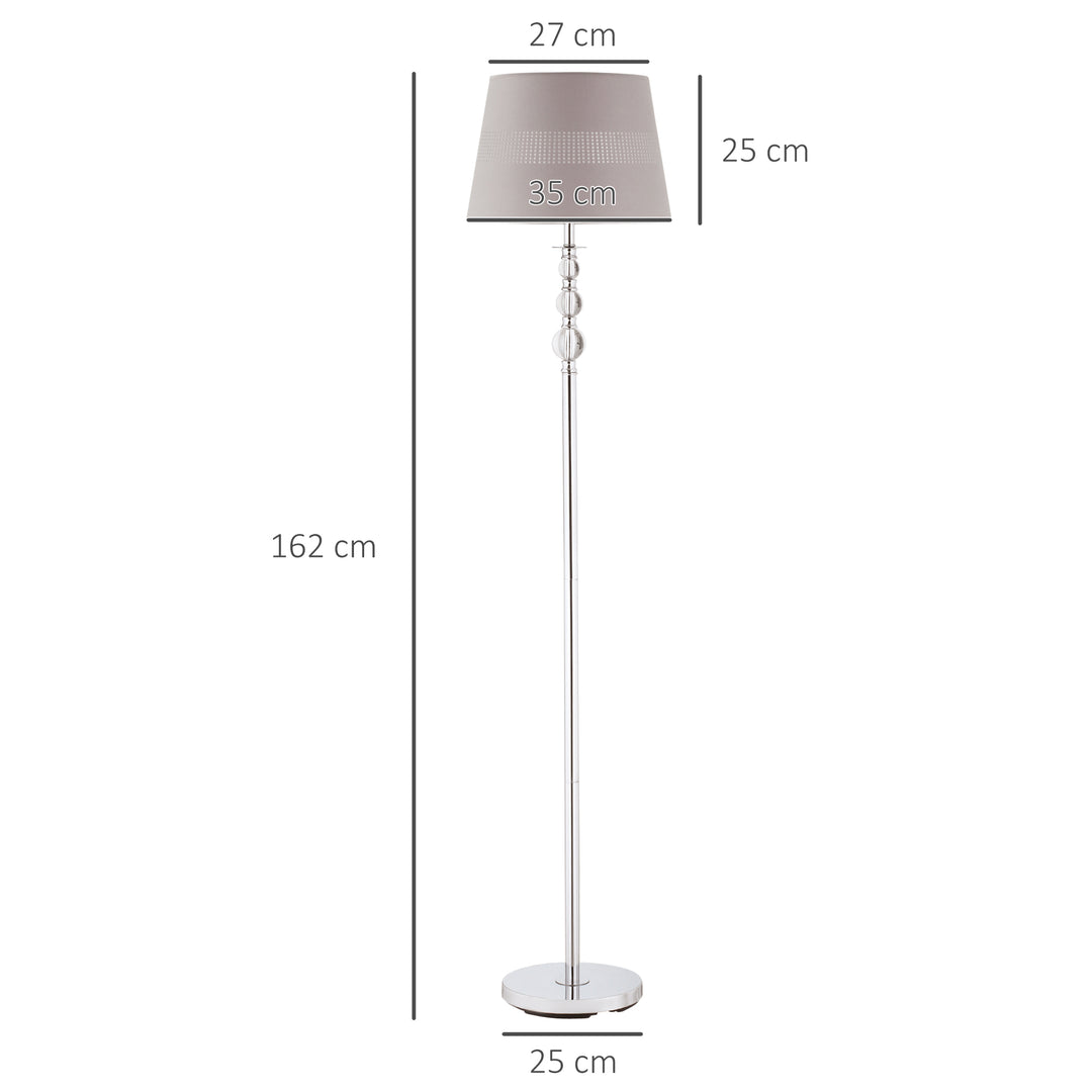 Floor Lamp with Hollow Out Fabric Shade, Chrome Base, Elegant Decoration for Bedroom, Living Room, Study, Grey