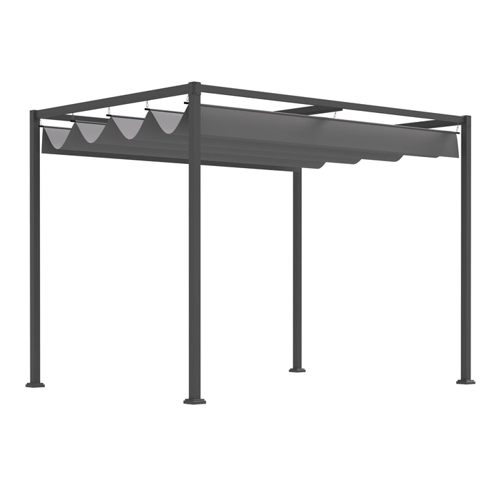 3 x 2 m Outdoor Pergola Gazebo Wall Mounted Retractable Canopy Garden Shelter Sun Shade Party with Metal Frame, Grey