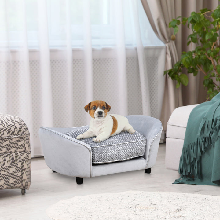 Pet Sofa Couch Small Sized Dog Various Cat Soft Plush Sponge Cushioned Bed Lounge Gray