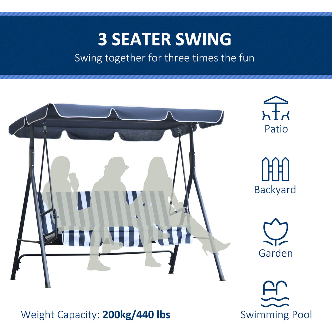 3 Seater Canopy Swing Chair Heavy Duty Outdoor Garden Bench with Sun Cover Metal Frame - Blue