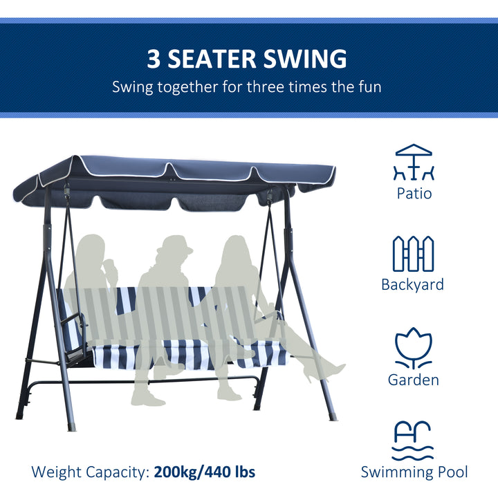 3 Seater Canopy Swing Chair Heavy Duty Outdoor Garden Bench with Sun Cover Metal Frame - Blue