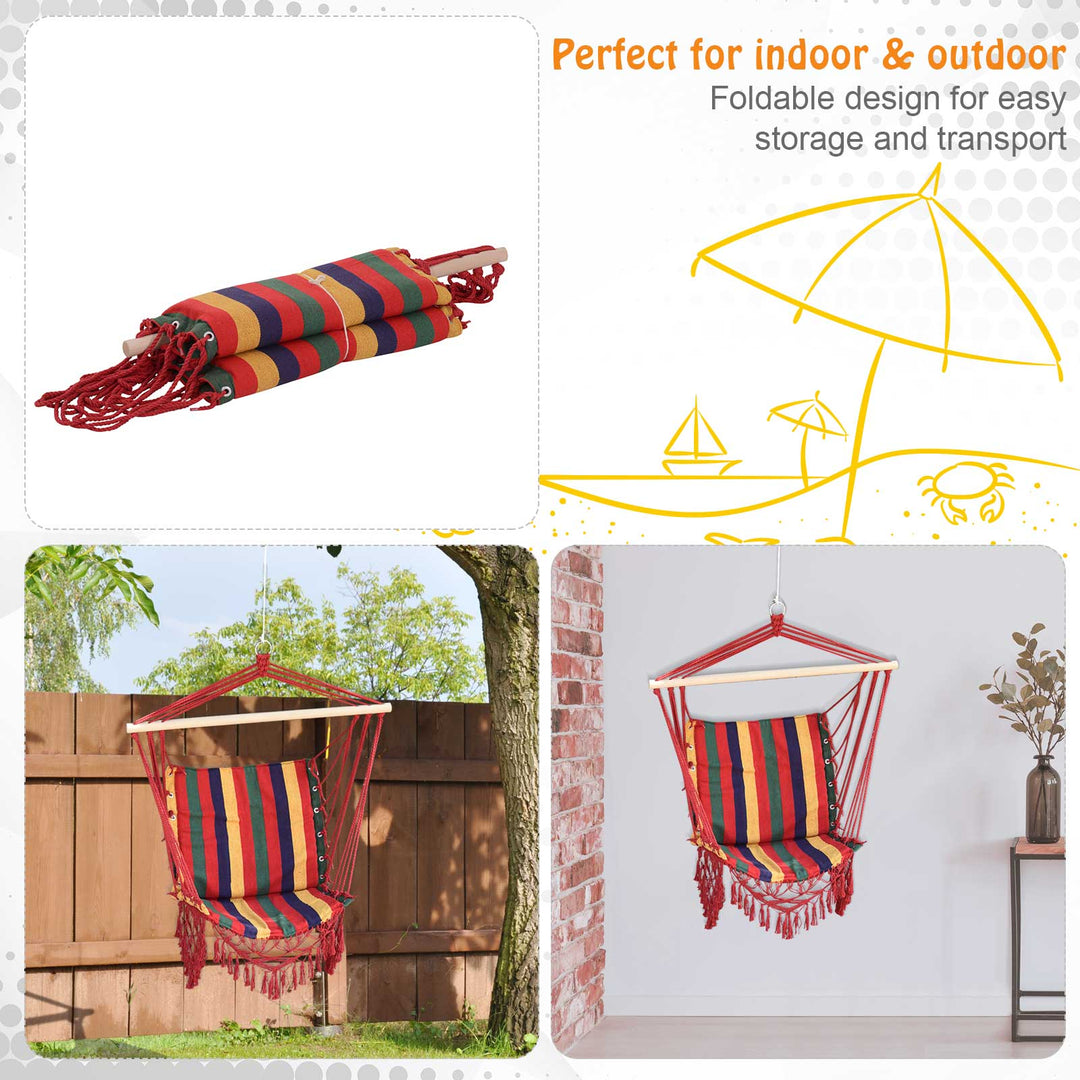 Hammock Chair Swing Colourful Striped Tree Hanging Seat Porch Indoor Outdoor Fabric Garden Furniture