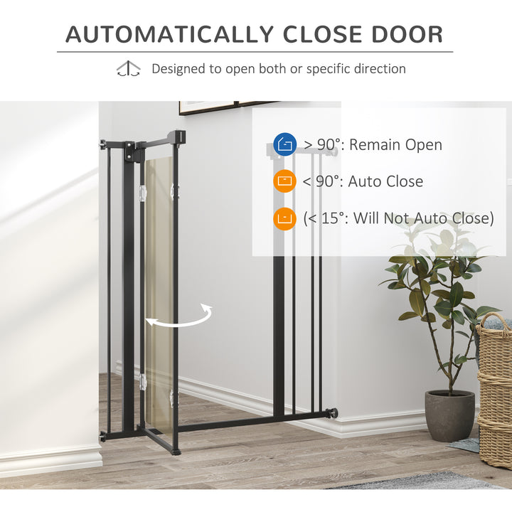 PawHut Pressure Fit Pet Safety Gate, Auto-Close Dog Barrier Stairgate Double Locking, Acrylic Panel for Doors, Hallways, Extensions Kit, Black