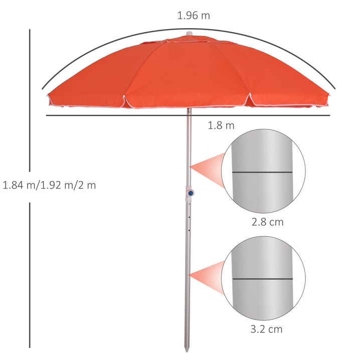 Outsunny Arc. 1.9m Beach Umbrella with Pointed Design Adjustable Tilt Carry Bag for Outdoor Patio Orange
