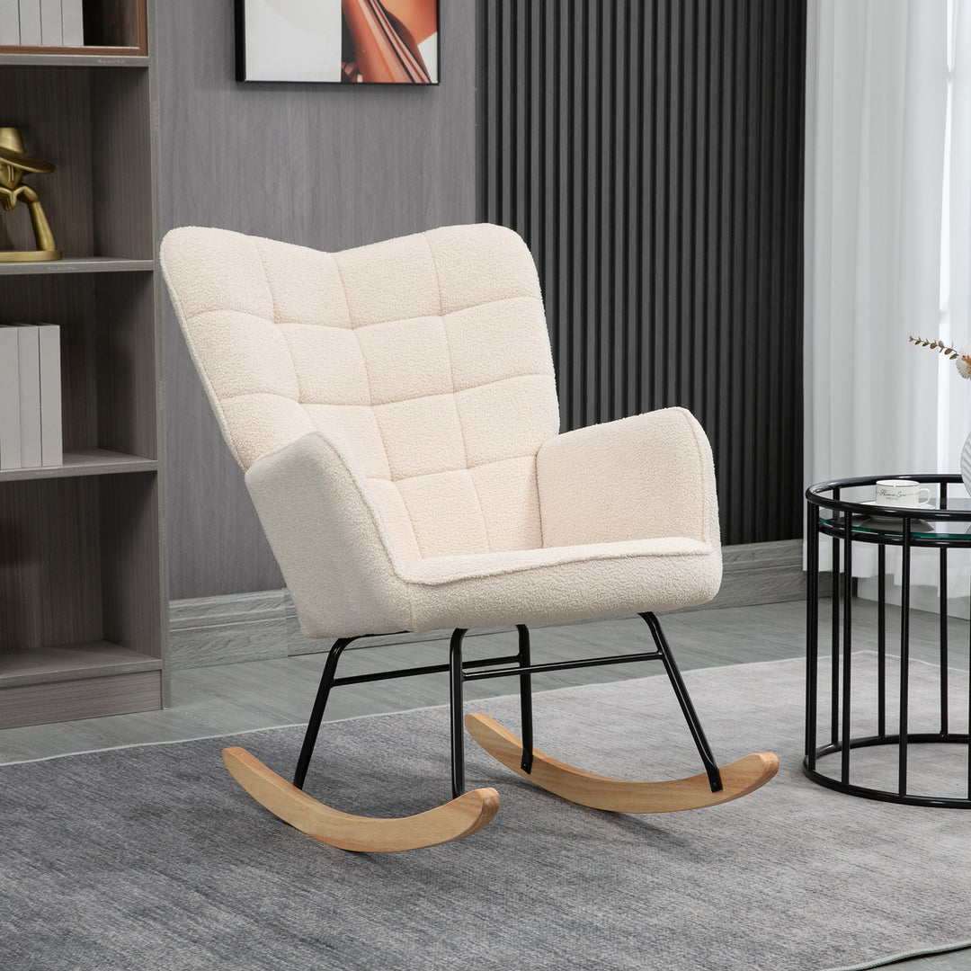 Wingback Rocking Chair for Nursing, Berber Fleece Nursery Glider Rocker, Modern Armchair for Living Room, Beige