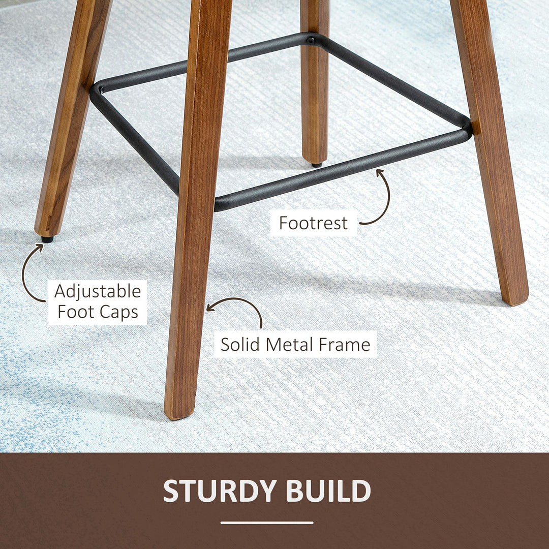 Bar Stools Set of 2, Breakfast Bar Chairs, Tall Kitchen Stools PU Leather with Backrests and Wood Legs, Brown