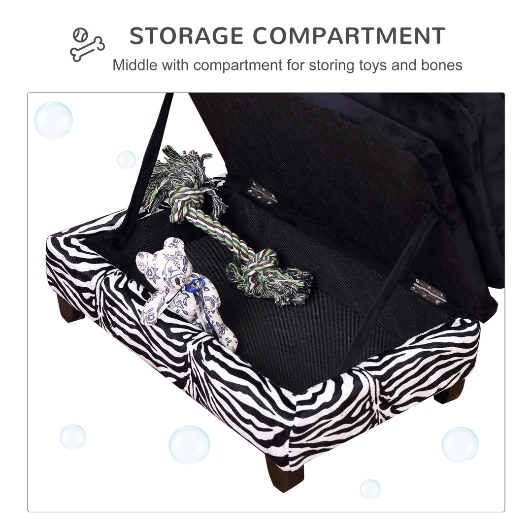 Foam Dog Bed, Elevated Pet Sofa, Cat Couch Lounger, with Storage, Removable Washable Cover, Black, Zebra Stripe Print