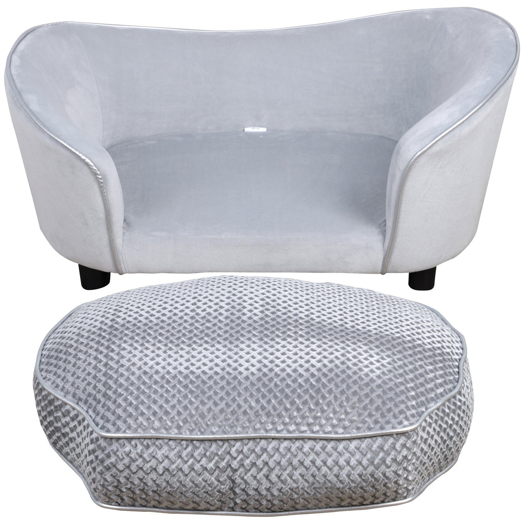 Pet Sofa Couch Small Sized Dog Various Cat Soft Plush Sponge Cushioned Bed Lounge Gray