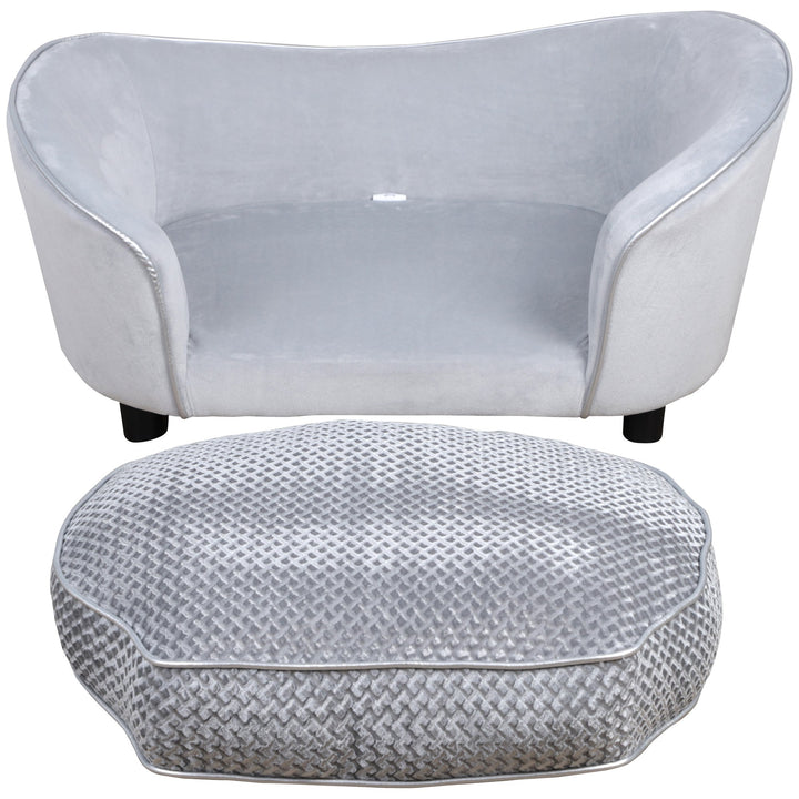 Pet Sofa Couch Small Sized Dog Various Cat Soft Plush Sponge Cushioned Bed Lounge Gray