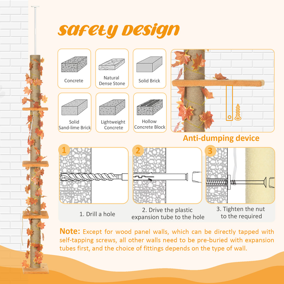 202-242cm Height Adjustable Floor to Ceiling Cat Tree for Cats with Sisal Scratching Post, 3- Tier Cat Tower