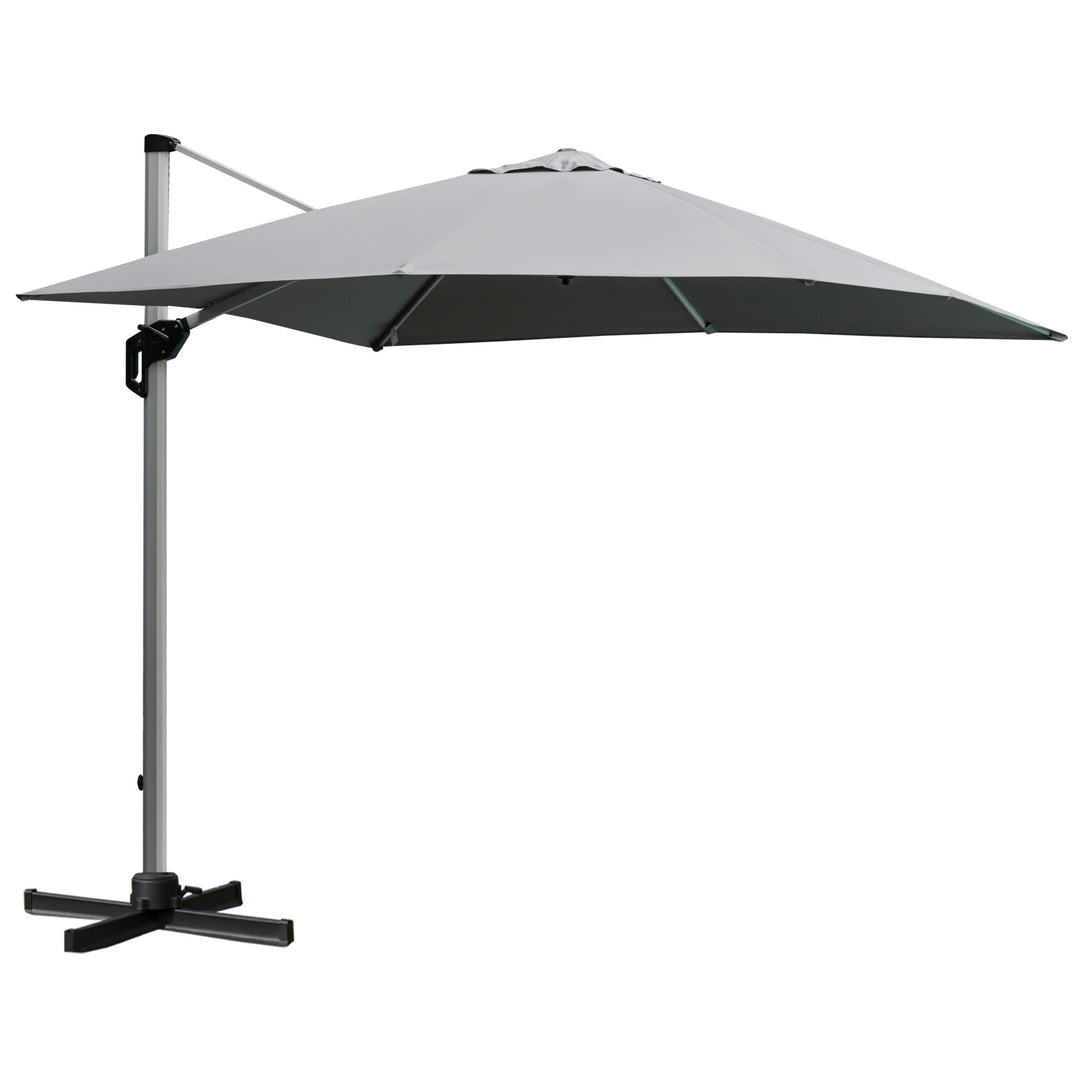 3 x 3(m) Square Cantilever Roma Parasol Garden Sun Umbrella Canopy Sun Shade Aluminium 360° Rotating &amp; Cross Base, Light Grey Outdoor