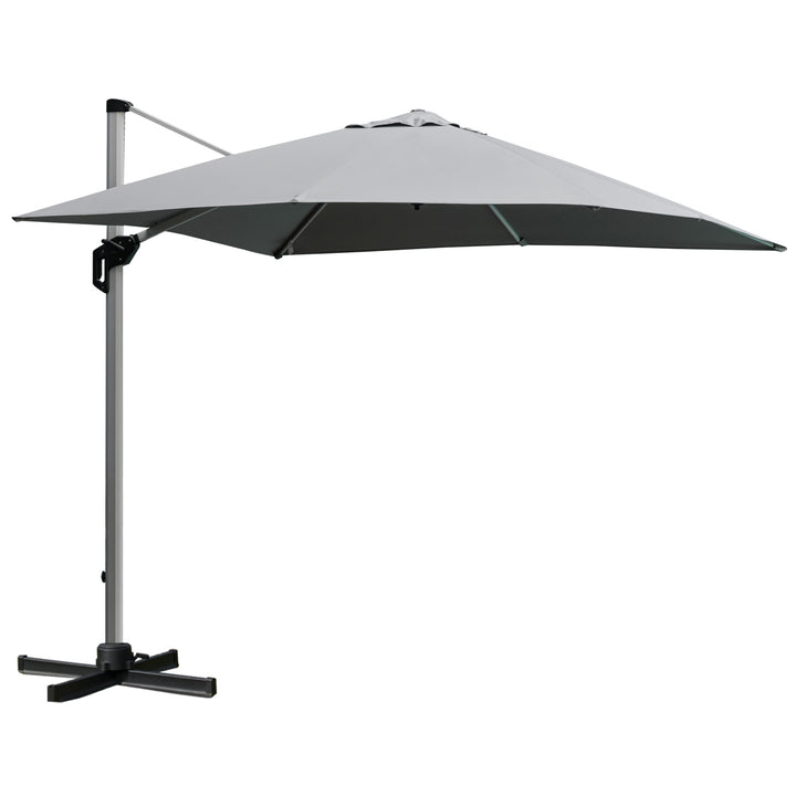 3 x 3(m) Square Cantilever Roma Parasol Garden Sun Umbrella Canopy Sun Shade Aluminium 360° Rotating &amp; Cross Base, Light Grey Outdoor