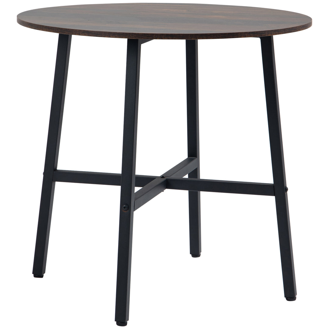 85cm Dining Room Table, Industrial Style Kitchen Table Round  with Steel Legs, Rustic Brown