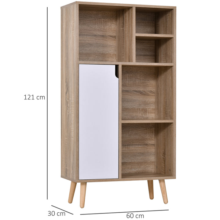 Freestanding Storage Cabinet w/ Wood Legs 5 Compartments Cupboard Stylish Bedroom Hallway Furniture 60L x 30W x 121H cm - White