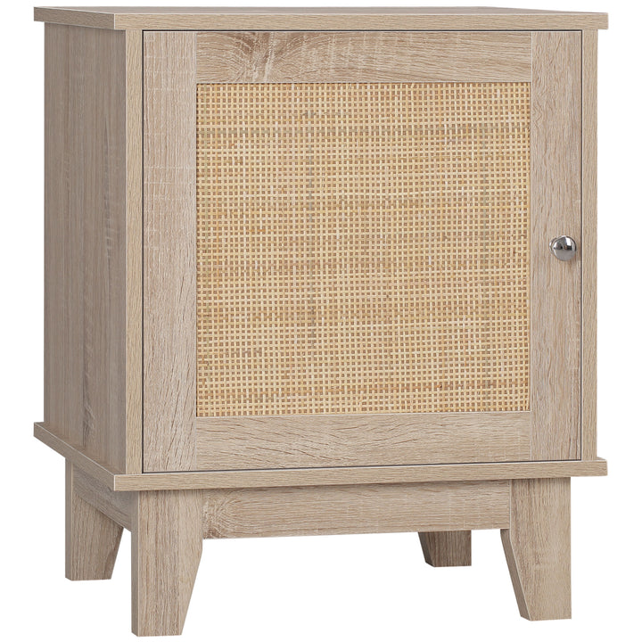 Nightstand, Bedside Table with Storage Cupboard, Side End Table with Rattan Element for Living Room, Bedroom, Natural