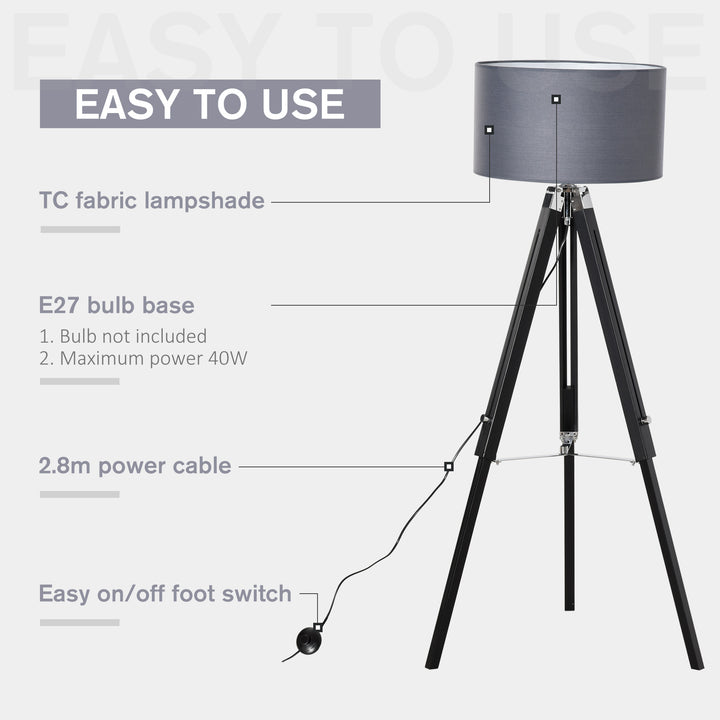 Modern Tripod Standing Lamps for Living Room with Fabric Lampshade, Floor Lamps for Bedroom, (Bulb not Included), Grey and Black