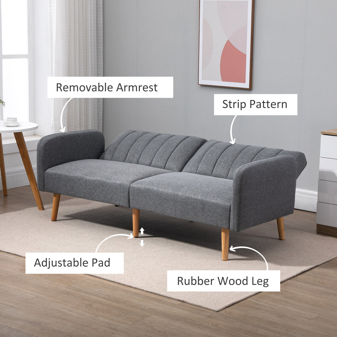 Two Seater Sofa Bed Convertible Linen Fabric Sofa Couch Click Clack Sofabed with Adjustable Split Backrest for Living Room, Bedroom, Grey