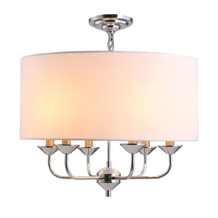 Modern Chandelier Candle Pendant Light Fabric Lampshades with Adjustable Hanging Chain for Living Room, Dining Room, Kitchen, White