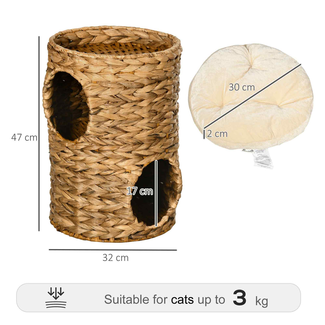 47cm Cat Barrel Tree for Indoor Cats with 2 Cat Houses, Kitten Tower with Cushion - Light Brown