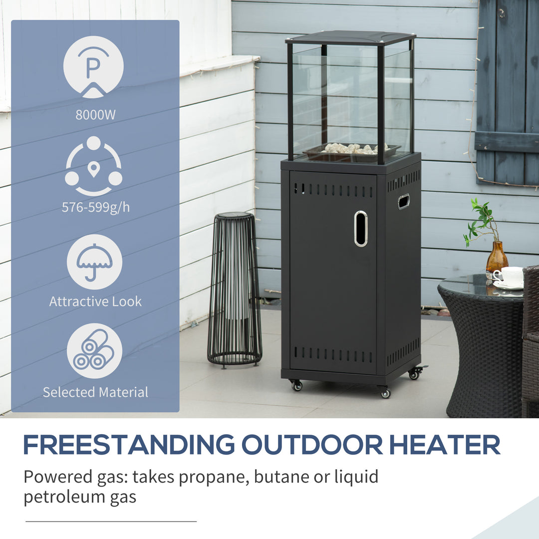 Outsunny 9KW Gas Patio Heater with Lava Rocks, Freestanding Heater Real Flame Propane Heater with Wheels, Dust Cover, Regulator and Hose