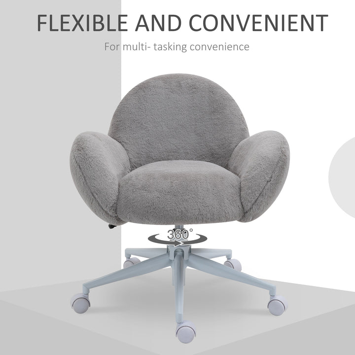 Fluffy Leisure Chair Office Chair with Backrest and Armrest for Home Bedroom Living Room with Wheels Grey