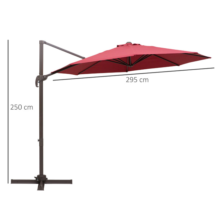 3m Cantilever Aluminium Frame 360 Rotation Hanging Parasol w/ Cross Base Wine Red