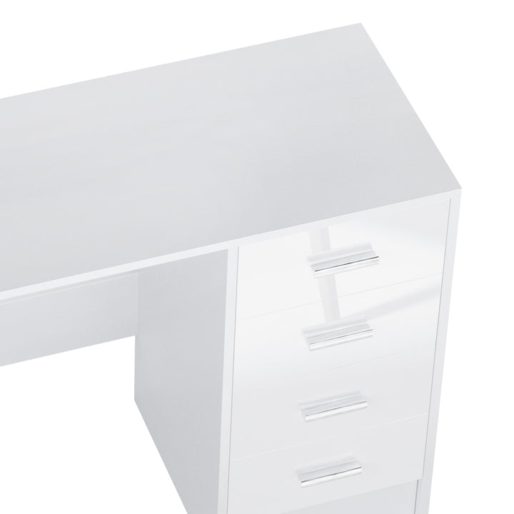 Computer Writing Desk with 4 Drawers, High Gloss Home Office Workstation, White