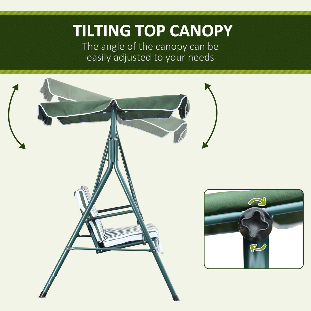 Steel 3-Seater Swing Chair w/ Adjustable Canopy Green