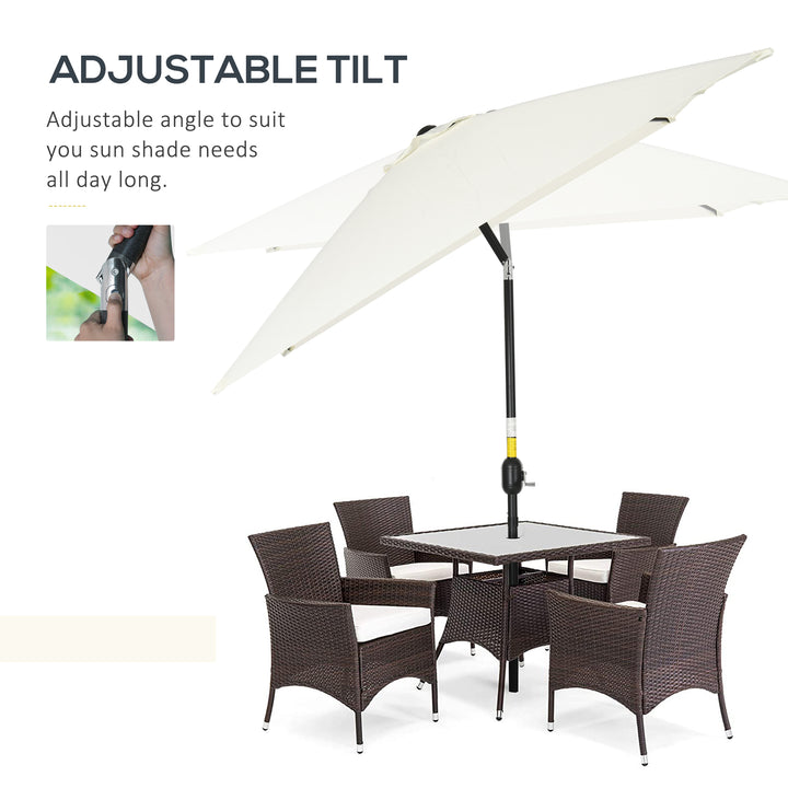 3x2m Patio Parasol Garden Umbrellas Canopy with Aluminum Tilt Crank Rectangular Sun Shade Steel, Cream White