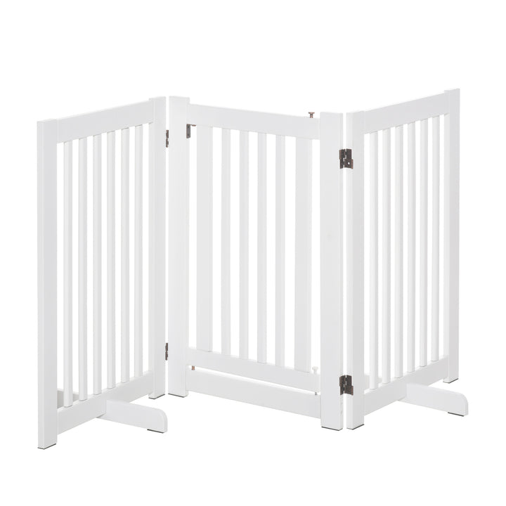 Pet Gates MDF Freestanding Expandable Dog Gate Wood Doorway Pet Barrier Fence w/ Latched Door White